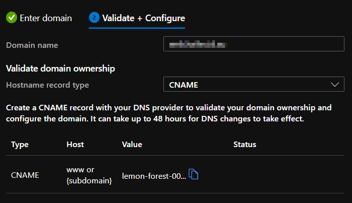 Azure WebApp Add Details for Custom Domain